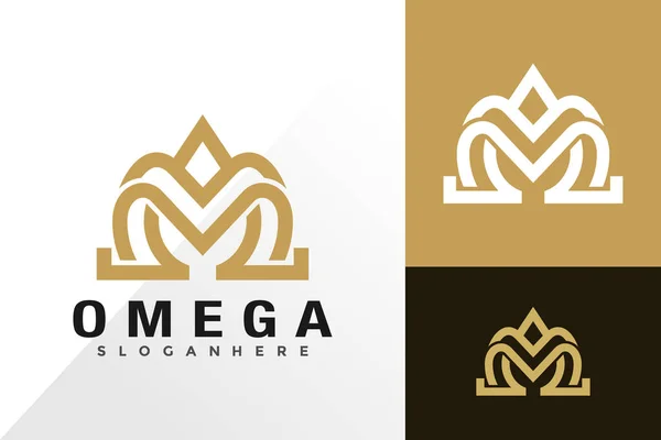 Brev Omega Krona Logotyp Och Ikon Design Vektor Koncept För — Stock vektor