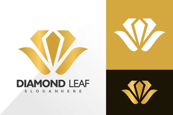 Золотой Бриллиантовый Лист Логотип Иконка Дизайн Векторной Концепции Шаблона — стоковый вектор