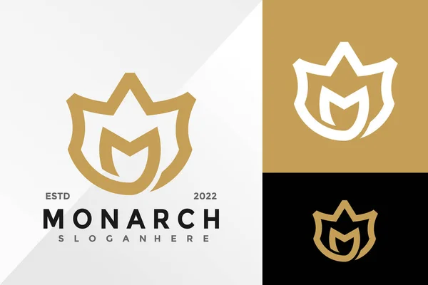 Levél Monarch Crown Company Logo Design Vector Illusztráció Sablon — Stock Vector
