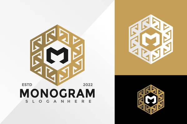 Monogram Εξάγωνο Λογότυπο Σχεδιασμός Διάνυσμα Πρότυπο Εικονογράφησης — Διανυσματικό Αρχείο