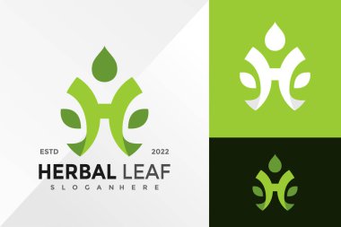 H Harfi Bitkisel Yaprak Logosu Tasarım Vektörü illüstrasyon şablonu