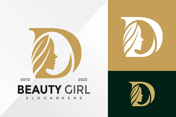 กษร Beauty Girl Logo Design ปแบบการวาดภาพเวกเตอร — ภาพเวกเตอร์สต็อก
