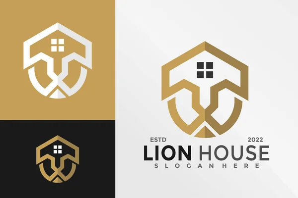 Lion House Logo Design Wektor Ilustracji Szablon — Wektor stockowy