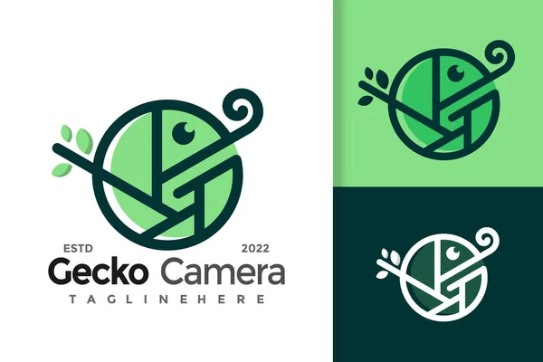 Letter Gecko Camera Logo Design Vector Template — Stock Vector