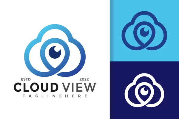 Cloud View Pin Logo Design Vector Template — Stock Vector