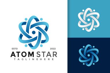Nucleus Atom Yıldızı Logo Tasarım Vektörü Şablonu