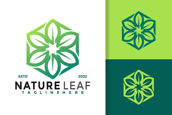 Hexagon Nature Leaf Modern Logo Design Vector Template — Stock Vector