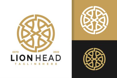 Lüks Aslan Başı Modern Logo Tasarım Vektör Şablonu