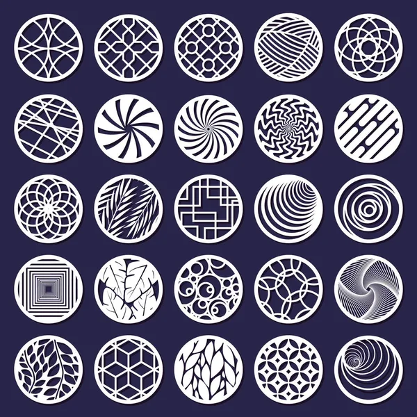 Plantilla de patrón decorativo abstracto de corte láser. Paneles de corte de círculo decorativo abstracto conjunto de ilustración vectorial aislado. Paneles de patrones geométricos redondos — Vector de stock
