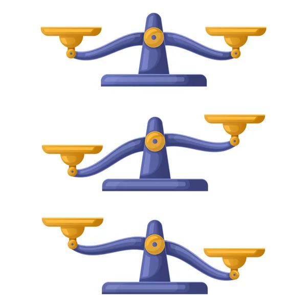 Bilancia bilancia squilibrato, pesi equilibrio concetto di giustizia. Bilancia più pesante bilancia simboli set illustrazione vettoriale. Bilancia squilibrata — Vettoriale Stock