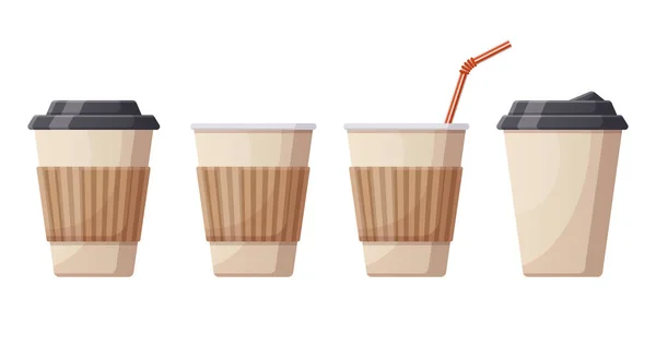 Καφέ ζεστό ρόφημα χάρτινα φλιτζάνια. Cafe, εστιατόριο ή να λάβει καφέ πλαστικά ποτήρια, πλαστικό μίας χρήσης ζεστό ρόφημα καφέ φλυτζάνι διανυσματική απεικόνιση. Ποτήρια καφέ από χαρτί — Διανυσματικό Αρχείο