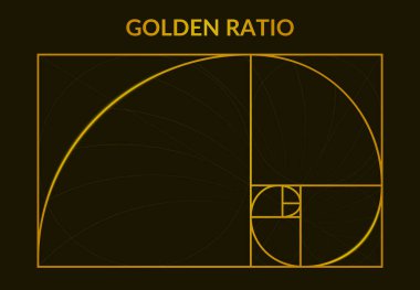 Altın Fibonacci sayısı, altın bölüm, spiral orantılı poster. Fibonacci mükemmel oranda altın oran vektör arkaplan illüstrasyonu. Altın oran işareti