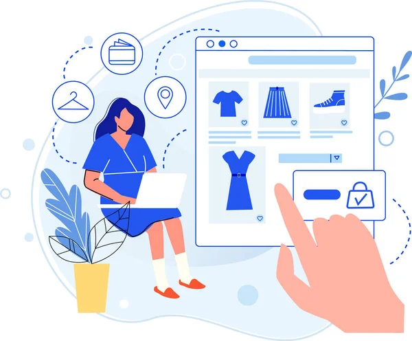 Girl do shopping online , choose clothes on web shop — Stockvektor