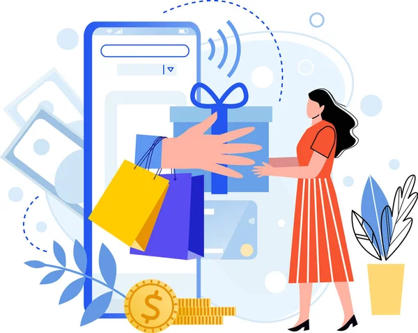 Gift or reward from online shop, buying and shopping — Stockvektor