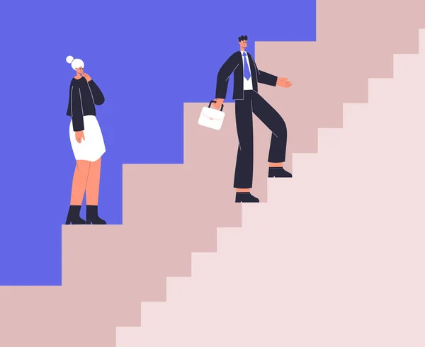 Career gender inequality, different work opportunities ladder metaphor. Business male and female inequality vector illustration. Unequal career opportunities —  Vetores de Stock