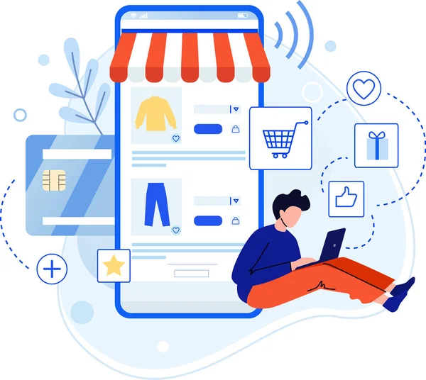 Buy purchase in internet shop, read review and buying — Stockvektor