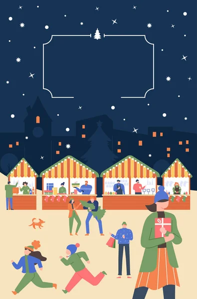 Foire de Noël, stands locaux et clients heureux — Image vectorielle