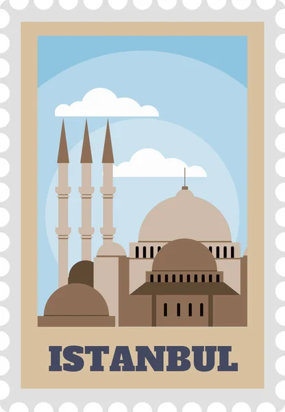 Istanbul turkey postal stamp with sight vector — Wektor stockowy