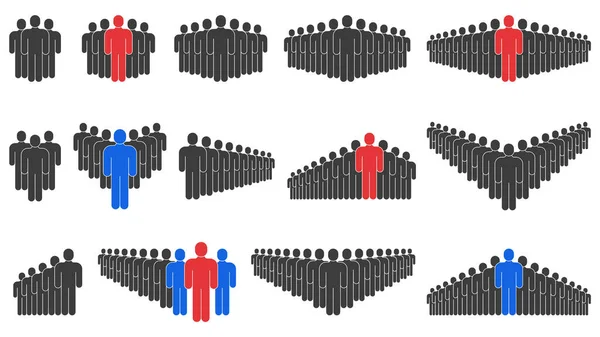 Business people team, crowd silhouettes groups. People in queue, business team silhouettes vector symbols set. Crowd people signs — Stok Vektör