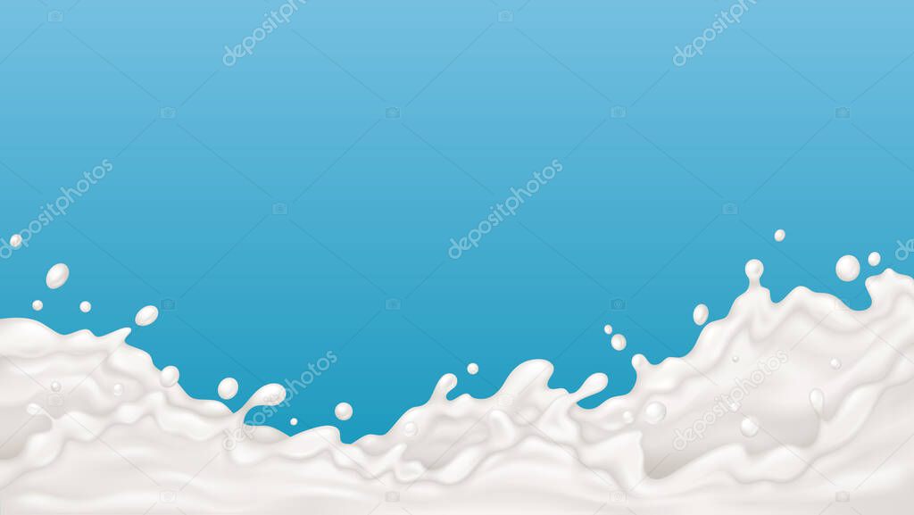 Realistic milk splash, dairy splatter background. Creamy yogurt or cream texture vector backdrop illustration. Milk ripple splash