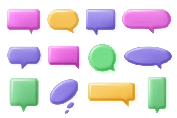 Speech bubble, 3d chat message elements, conversation dialog icons. Online social media speech bubbles shapes vector illustration set. Dialogue conversation elements — Stock Vector
