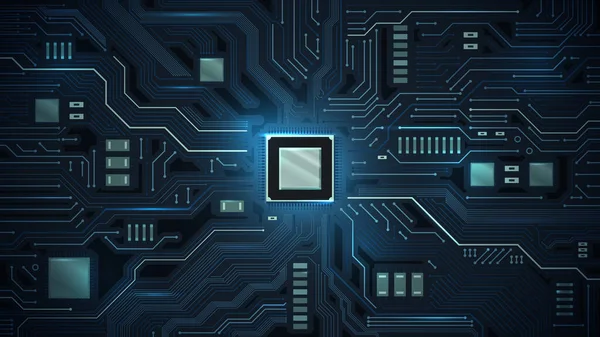 Prozessor auf Leiterplatte. Motherboard-Chips, Mikrochip-Elektronik und digitale Schaltkreise Vektordarstellung — Stockvektor