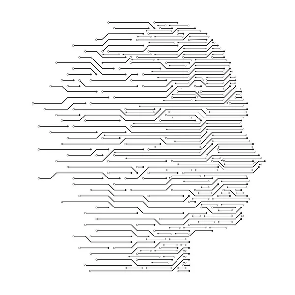 Cabeza de inteligencia artificial. Aprendizaje automático de datos humanos, ai ciencia de programación e ilustración del vector de placa de circuito de la mente cibernética — Archivo Imágenes Vectoriales