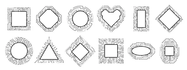 Microchip frame. Electronic chip, CPU border and digital circuit line board. Computer rocessors vector set — Wektor stockowy