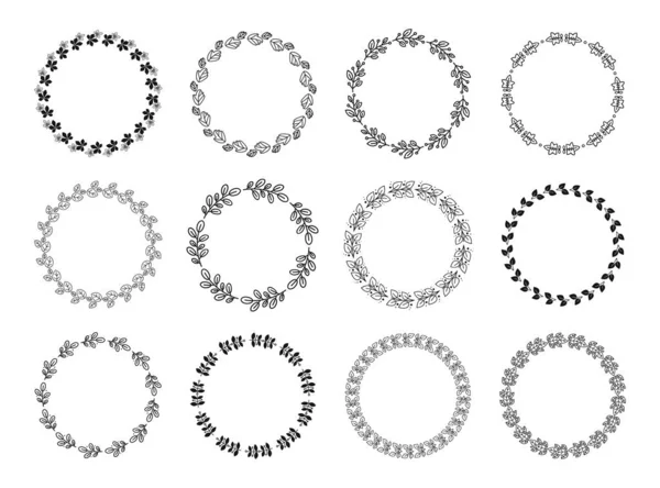 Blätter Ornament Kreis Rahmen. Rustikaler Kranz, runde Blattrand und florale Ornamente — Stockvektor