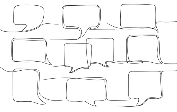 One line speech bubble. Comment template, opinion text messages and chat square and rectangular frames continuous lines vector set — Stock Vector