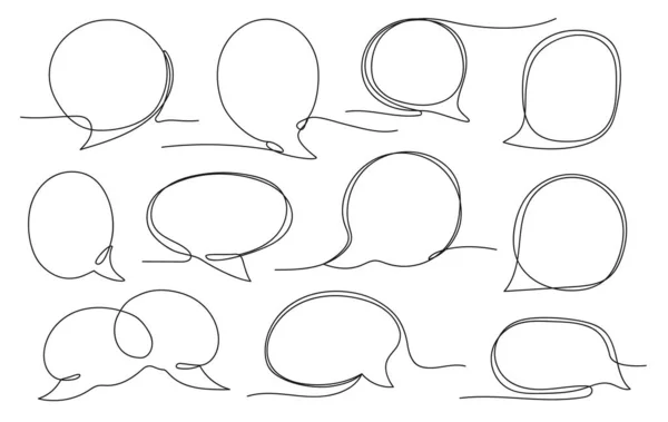 One line round dialog bubble. Chat message, comment template, circle and oval speech bubbles frames vector set — стоковый вектор