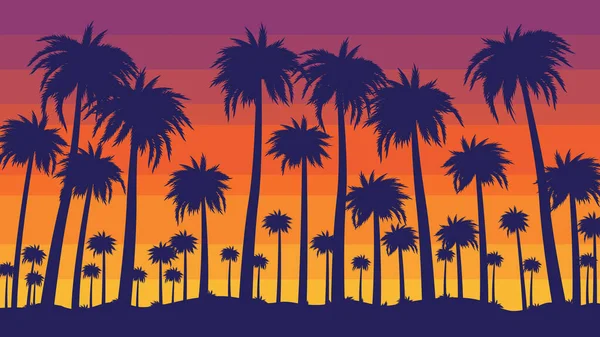 Retro Strand Zonsondergang Avond Californië Palmbomen Tropisch Paradijs Met Kleur — Stockvector