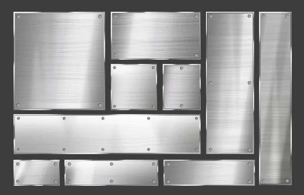 Metalen Plaat Geborsteld Stalen Frame Met Metalen Klinknagels Gepolijst Metallic — Stockvector