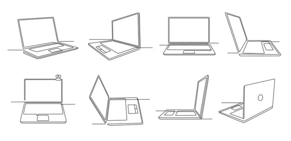 Een Lijn Laptop Notebook Computer Gadget Met Leeg Scherm Toetsenbord — Stockvector