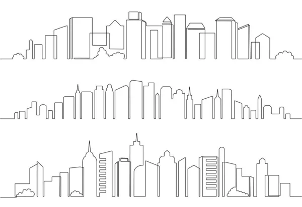 One Line City Buildings Downtown Architecture Skyline Panoramic Skyscrapers Cityscape — Stock Vector