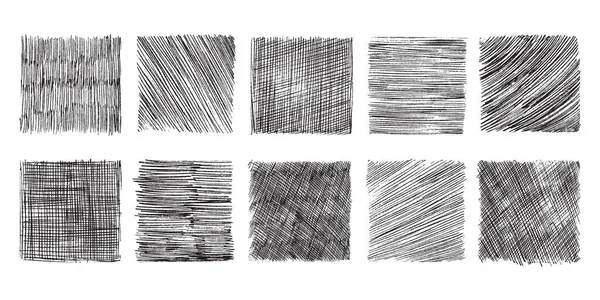 Pencil shaded squares. Pen stroke scribble, hand drawn scrawl sketch texture and line sketched background vector set of pencil stroke square scribble illustration