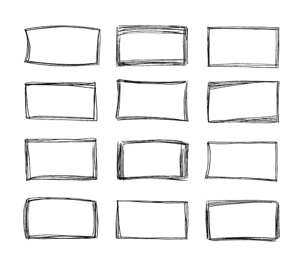 Sketch Square Frames Hand Drawn Rectangular Shape Doodle Border Pencil — Stock Vector