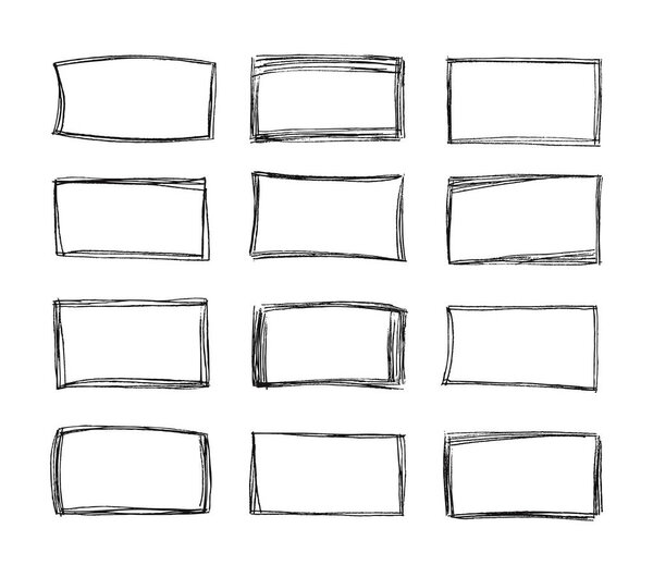 Квадратные рамки. Ручной рисунок прямоугольной формы каракули, квадраты карандашной линии и набросок векторного набора рамок выделения рамки, прямоугольная нарисованная иллюстрация