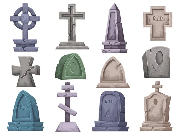 Tumbas Dibujos Animados Lápida Lápida Antigua Rip Cementerio Gótico Memorial — Archivo Imágenes Vectoriales