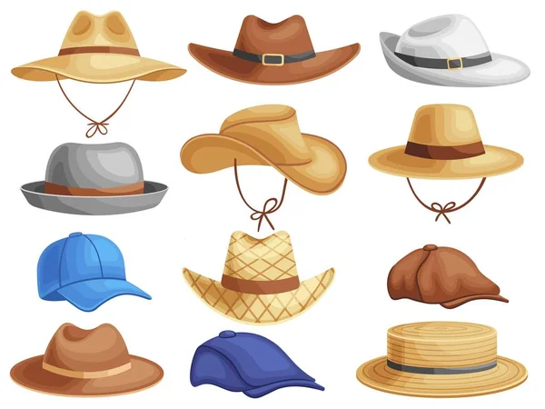 Male Summer Hats Man Headgear Cowboy Straw Head Accessories Peaked — Stock Vector