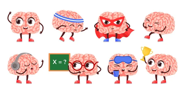 Personaje Cerebral Alegre Mascota Inteligente Super Héroe Mente Vector Dibujos — Vector de stock