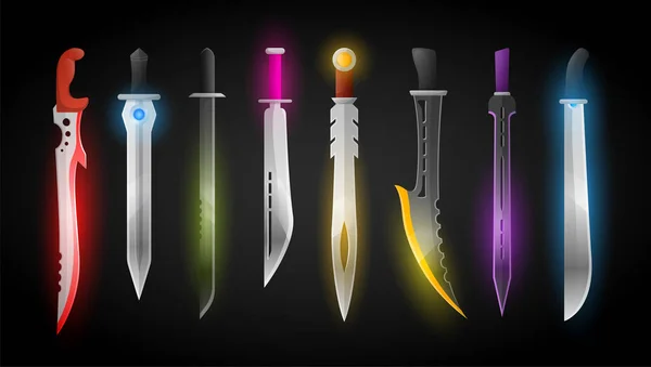 Futuristický Meč Fantasy Kovový Nůž Scifi Ninja Voják Zbraň Neon — Stockový vektor
