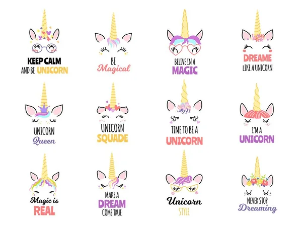 Unicornios Mágicos Citan Creer Magia Nunca Deje Soñar Unicornio Estilo — Archivo Imágenes Vectoriales