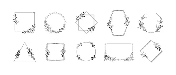 Квіткові Орнаменти Геометричні Межі Листям Трав Квітковими Прикрасами Листяними Гілками — стоковий вектор