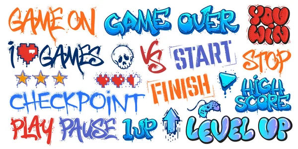 Gaming Graffiti Game Street Art Level You Win Lettering Play — Vector de stock