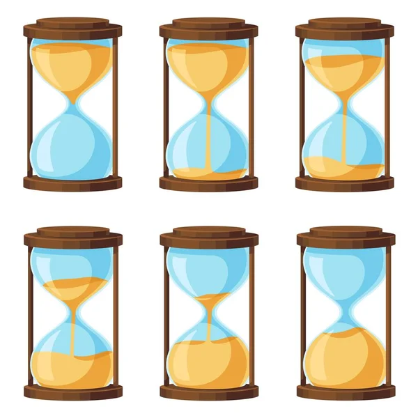 Cartoon Hourglass Old Sandglass Falling Sand Vintage Timer Measuring Time — Stock Vector
