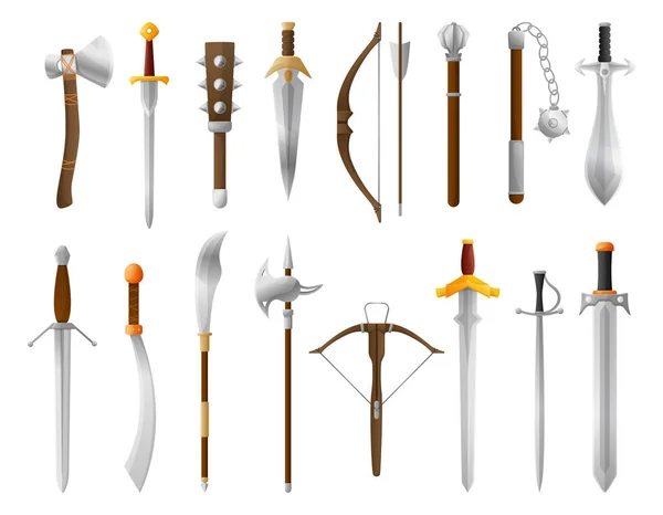 Arma Medieval Dibujos Animados Vieja Espada Arco Hacha Fantasía Caballero — Vector de stock