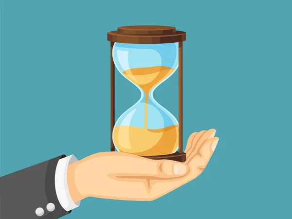 Businessman Hand Holding Hourglass Time Management Deadline Clock Sandglass Timer — ストックベクタ
