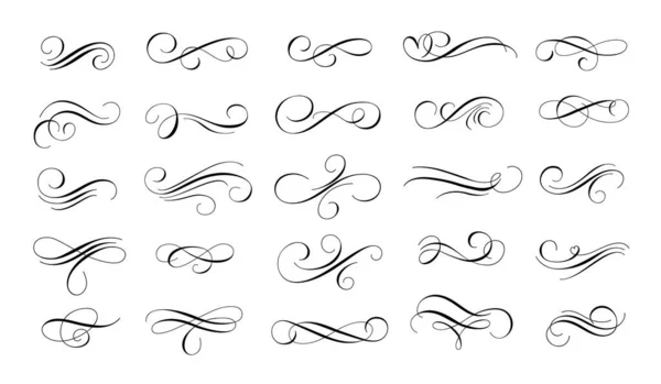Calligraphic Flourish Retro Curved Ornaments Letters Decoration Invitations Design Vector — ストックベクタ