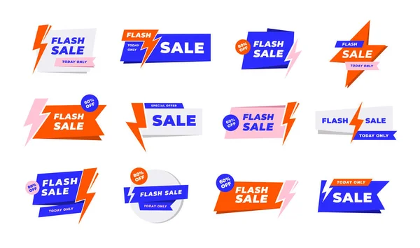 Flash Sale Labels Today Only Lightning Fast Offer Badge Tags — Stock Vector